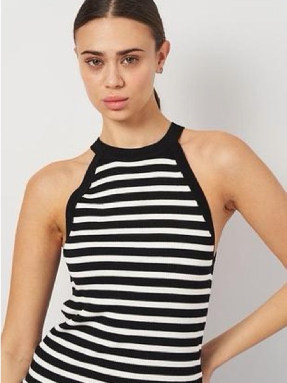 Zara Black and White Ribbed Halter Top